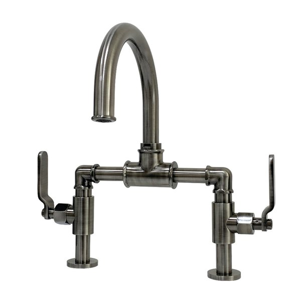 Kingston Brass Whitaker Industrial Style Bridge Bathroom Faucet W/Pop-Up Drain, Blk SS KS217KLVN